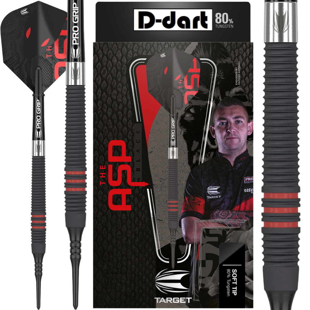 TARGET SOFT TIP DARTS - 18G NATHAN ASPINALL (ASP) BLACK 80% TUNGSTEN DART SET ELECTRONIC DART