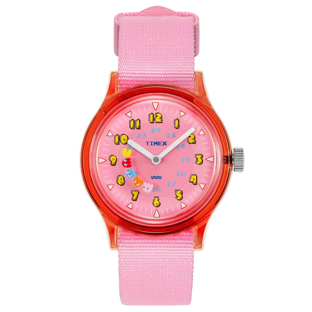 TIMEX PAC MAN Camper Unisex Watch with Resin Case, Quartz Movement, 3ATM Water Resistance, Pink and 