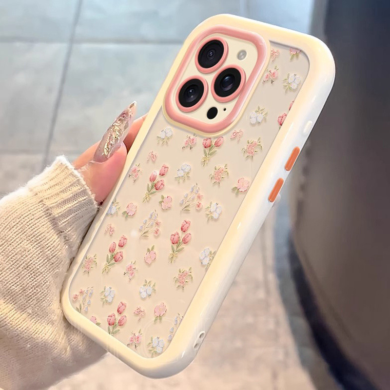 [ลายดอกไม้เต็มหน้าจอ] เหมาะสำหรับเคสโทรศัพท์ Apple 16/15/14/13/12/11 Pro Max สีครีม ลายช่อดอกไม้สดใหม่ ป้องกันการตกหล่น สายคล้องมือเรียบง่าย - รูปที่ 2