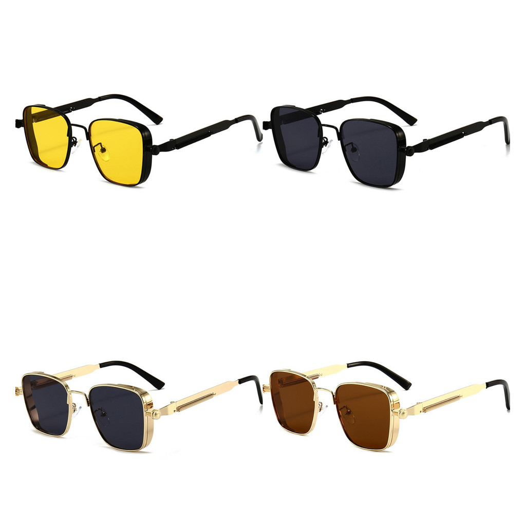 แฟชั่นขนาดใหญ่ Square Aviator Gradient แว่นตากันแดดนวมสำหรับชาย Vintage โลหะด้านข้าง Shield Steampunk