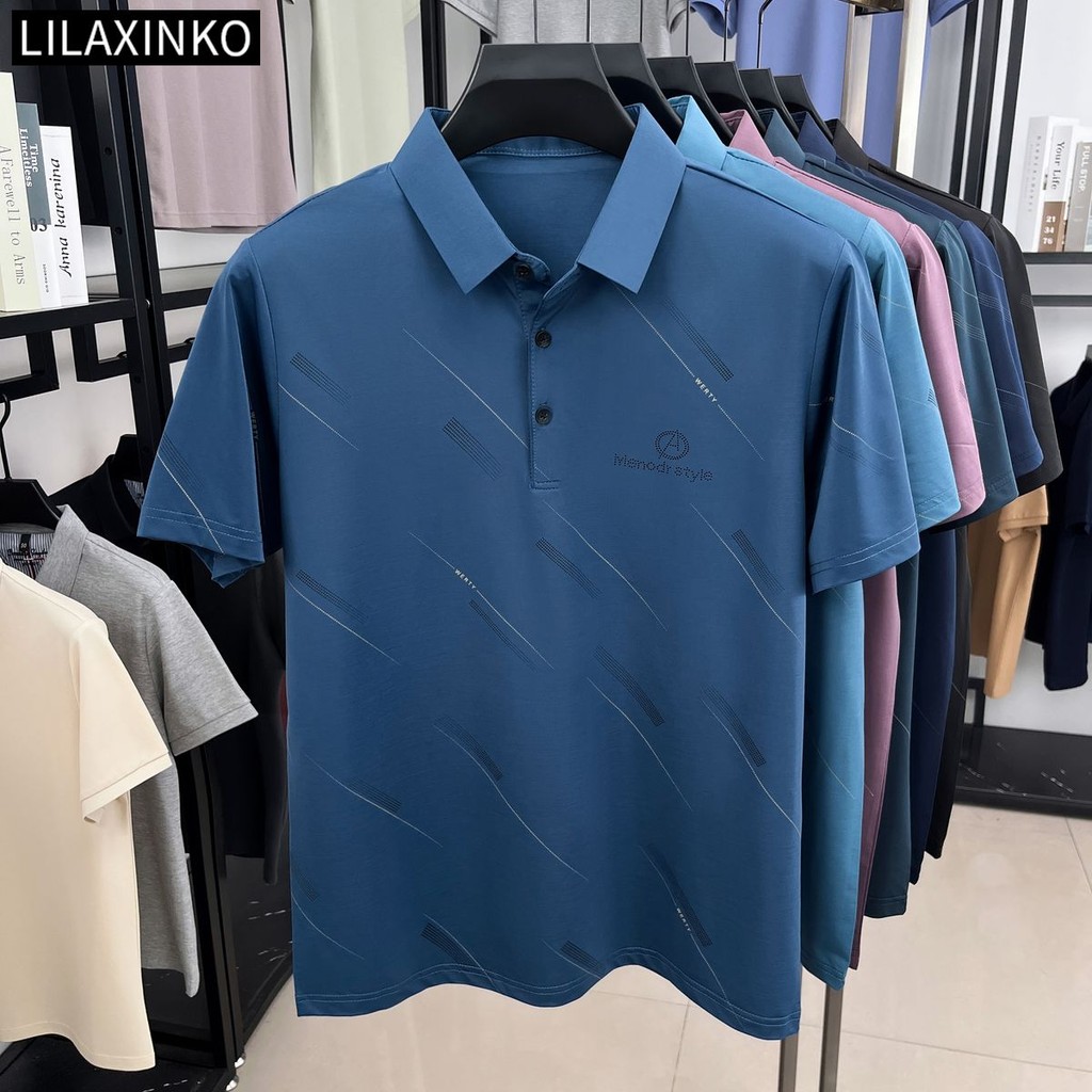 เสื้อโปโลผู้ชาย ลายทางแขนสั้น แบบคลาสสิค