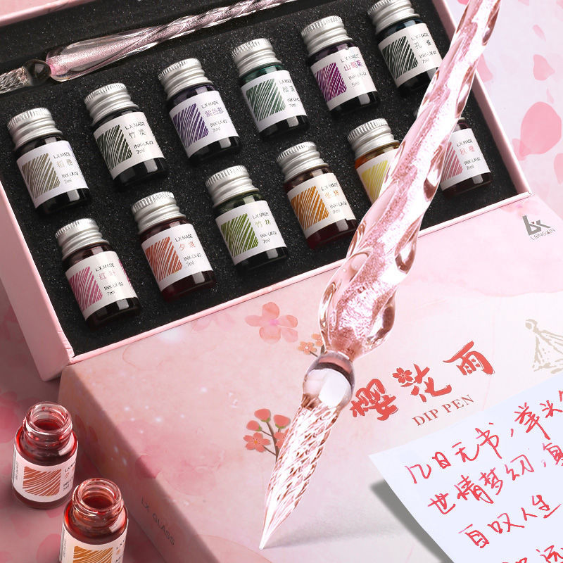 ปากกาแก้ว Starry Sky Dip ปากกาคริสตัลโบราณ Fairy สีหมึก Glitter ปากกา High-value นักเรียนชุดของขวัญ20250617