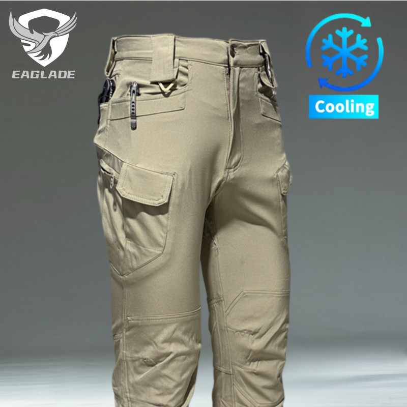 EAGLADE กางเกงคาร์โก้ยุทธวิธีสำหรับผู้ชาย สีกากи ยืด ทรงสリม핏 กันน้ำ IX7 Stretch A01