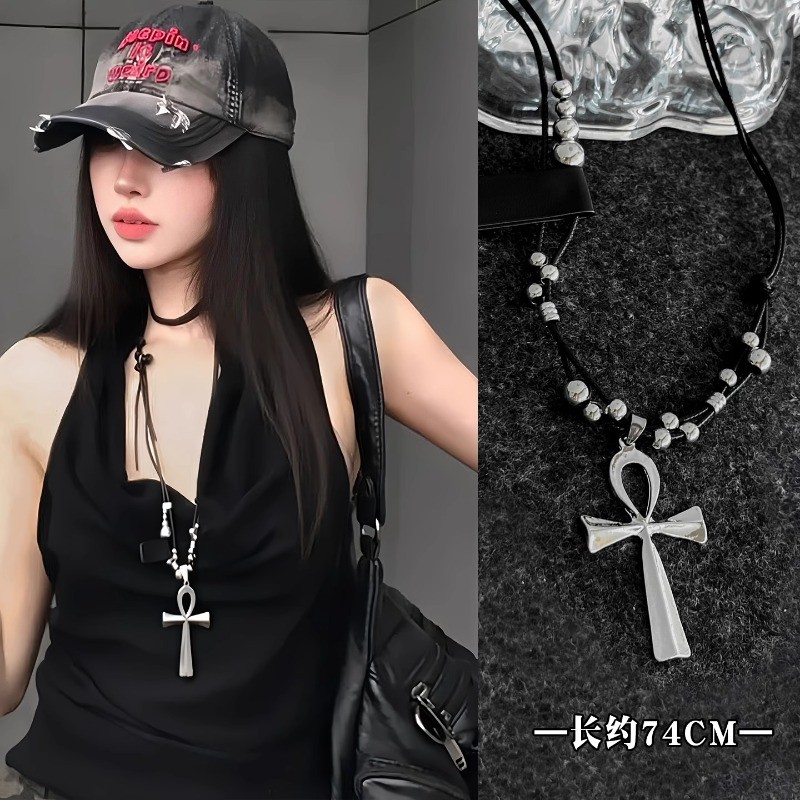 Dark Sweet Cool Style y2k Asian Culture Clavicle Chain Cross Necklace Accessories