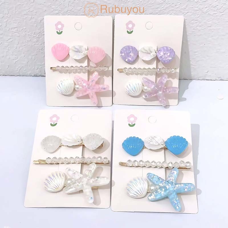 Rubuyou กิ๊บไปทะเล ที่หนีบหัว เปลือกหอย ปลาดาว นางเงือก เกาหลี น่ารัก หน้าม้า กิ๊บติดผม นักเรียน เครื่องประดับผม-COD
