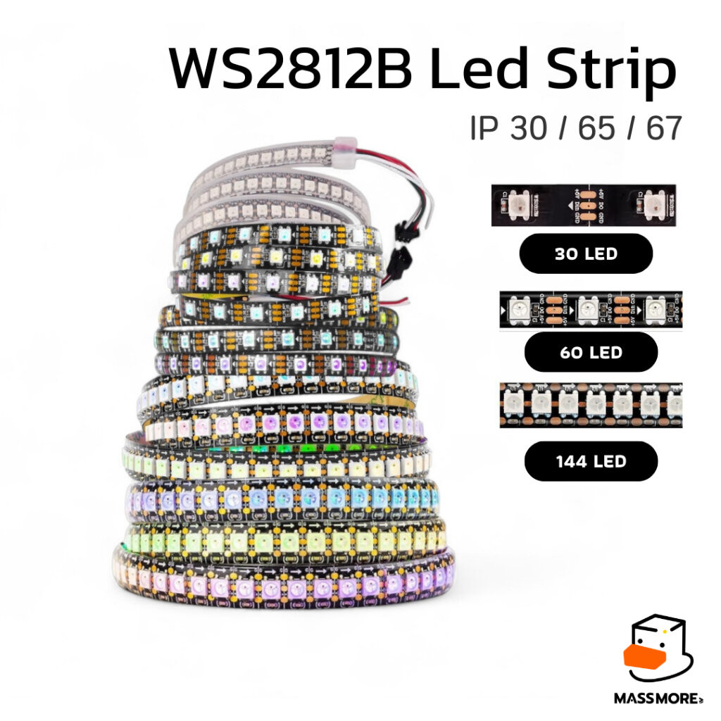 WS2812 WS2812B Neopixel หลอดแอลอีดี Led Strip RGB 5050SMD 60Pixels/m Pixel Strip IP30 IP67