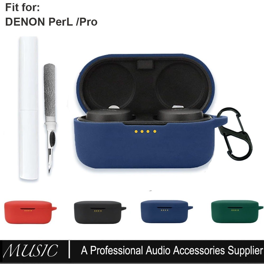 เคสสําหรับ Denon PerL Pro 2024 หูฟังไร้สาย True, เคสซิลิโคนอ่อนนุ่มพร้อมชุดทําความสะอาดและคาราบิเนอร