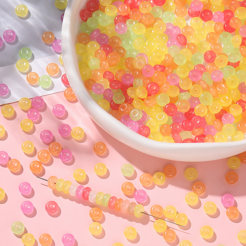 ลูกปัดแก้วเลียนแบบหยก 3x6มม. รูปแบนทรงกลม 50ชิ้น สำหรับDIYสร้อยข้อมือ-เครื่องประดับแฟชั่น