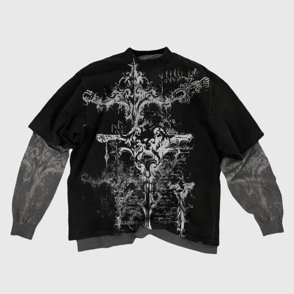 2000s Affliction Punk พิมพ์รูปแบบแขนยาวเสื้อยืดแฟชั่นผู้หญิงแนวโน้มเสื้อลําลอง
