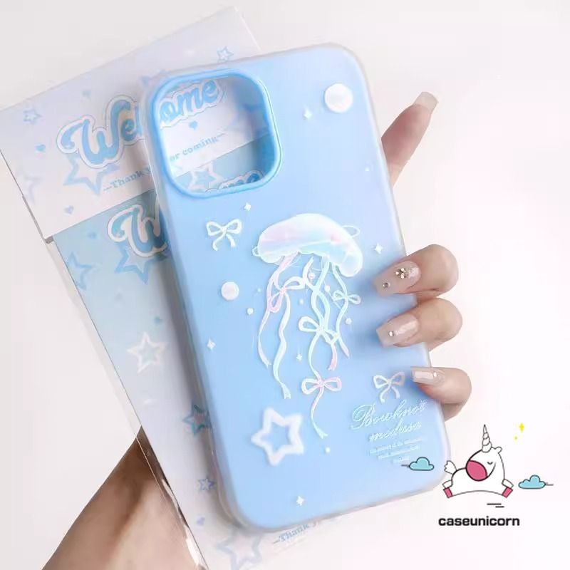 Oceanน่ารักแมงกะพรุนGraffitiแฟนตาซีดาวBowsสําหรับIPhone 16 14 15 13 12 11 17 Pro Max XR 7Plus X Air XS Max 15 6 16 7 6s Plus SEอินเทรนด์ใหม่ 2 ใน 1 Soft Case