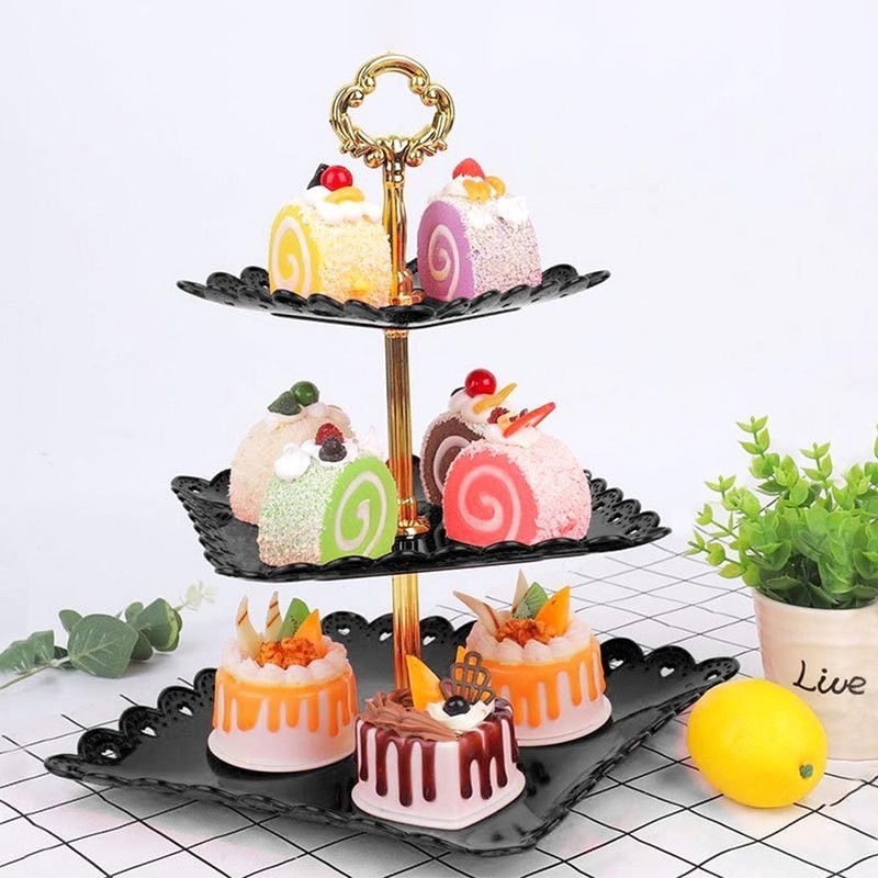 ชั้นวางเค้กผลไม้ความงาม 3 ชั้น Tea Party Tier Rack สไตล์ยุโรป dt-0