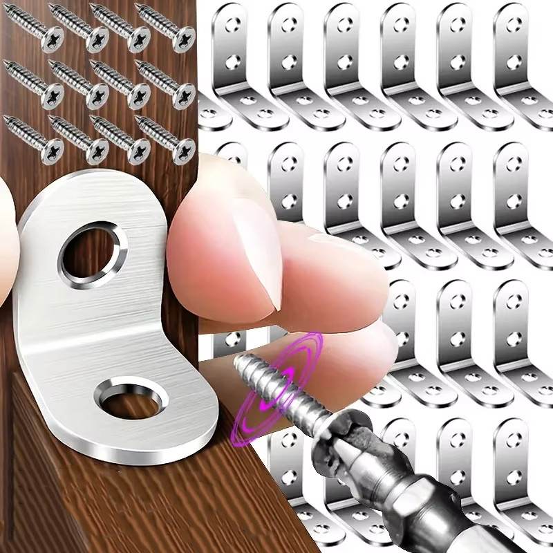 ขายึดตู้รูปตัว ล สําหรับตู้เสื้อผ้า/ชั้นวางรองเท้า | 201 ชั้นวางสแตนเลสรองรับ 2x2 ซม. & 4x4 ซม. ขายึดติดผนังพร้อมสกรูติดตั้ง ชุด