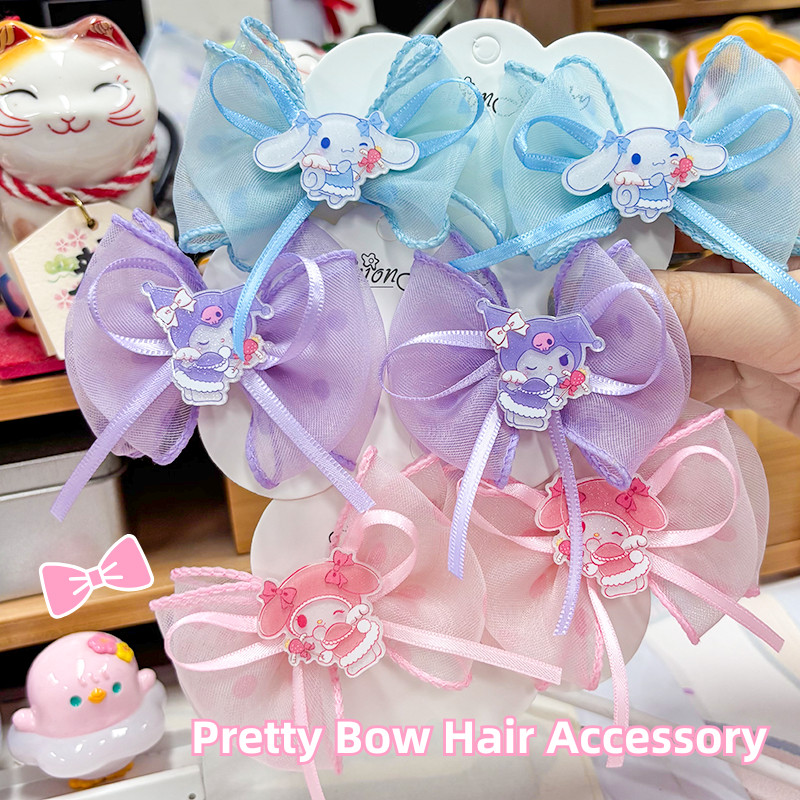 กิ๊บติดผมเด็ก Sanrio โบว์น่ารักคู่พร้อมเครื่องรางสัตว์ Gentle&Non-Damaging Gentle Hair Accessories