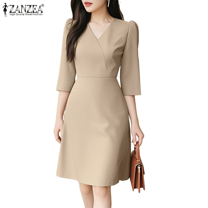 ZANZEA ชุดเดรสทรงเอเอวสูงธุรกิจเกาหลีสําหรับผู้หญิง