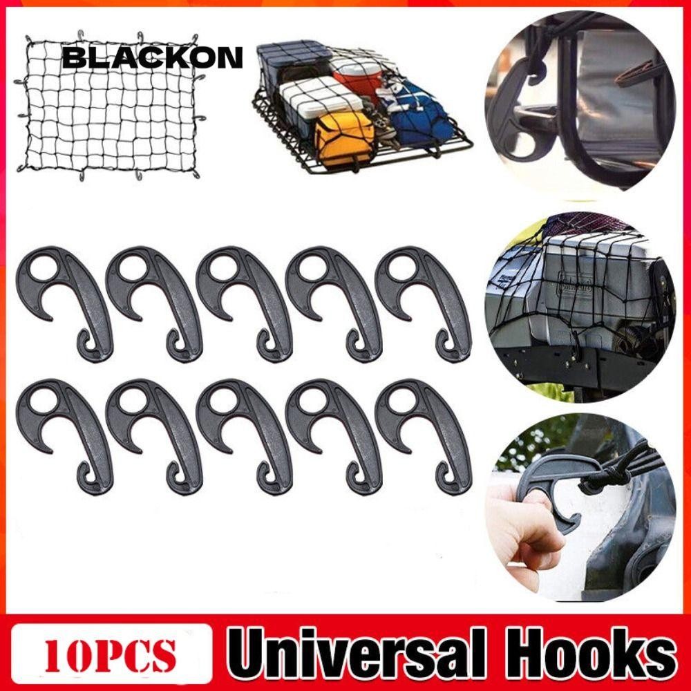 BLACKON ตะขอเกี่ยวเชือกผ้าใบกันน้ํารถยนต์, ตะขอเกี่ยวบันจี้จัม, ตะขอพลาสติก PVC, ที่จัดระเบียบรถบรรทุกสีดํา Kayak Cord Hook