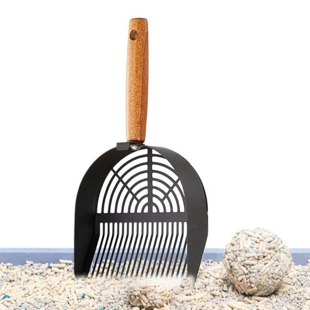 AEROFLOW ที่ตักทรายแมว, สแตนเลสด้ามไม้ยาวพลั่วขยะสัตว์เลี้ยง, ใช้งานได้จริงพร้อมรูแขวนที่ถอดออกได้พร้อมตะขอห้องน้ําขยะ Picker ในร่ม - รูปที่ 4