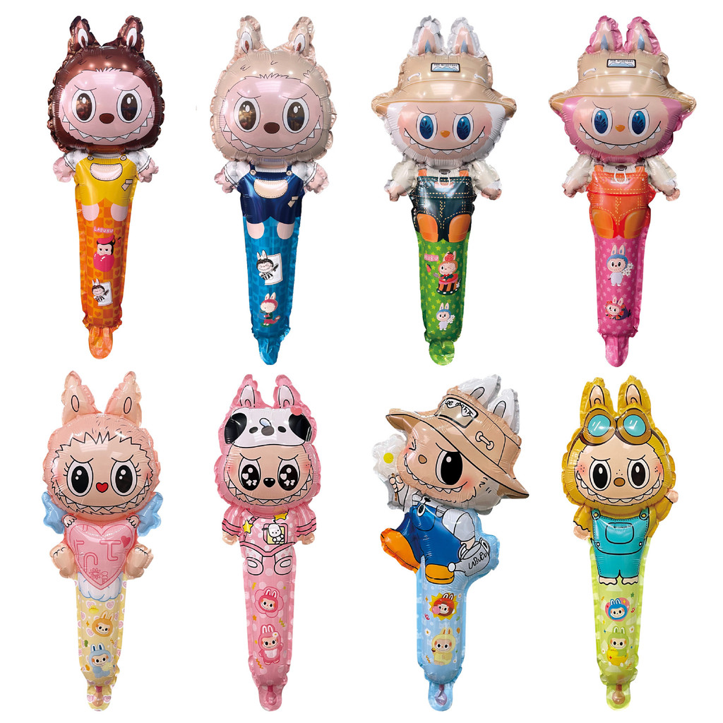 สไตล์ใหม่ Labubu ผ้า Series Hand Stick Stall Labu ผ้าการ์ตูนน่ารักตกแต่งวันเกิดต้องมีลอยบอลลูนวันเด็ก Night Market Stall