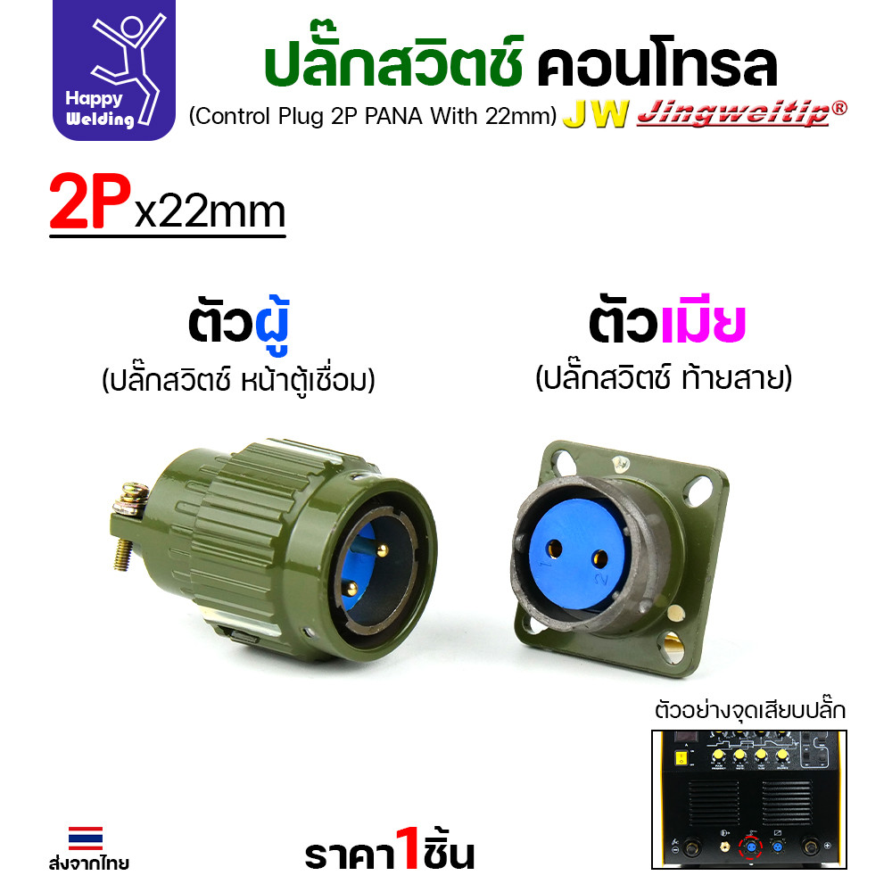 (อะไหล่ตู้เชื่อม)ข้อต่อสวิตช์ปลั๊ก สีเขียว หน้าตู้เชื่อม 2ขา สำหรับตู้เชือมอาร์กอนรุ่นโปรกลาง (Air plug 2 ขา สีเขียว)
