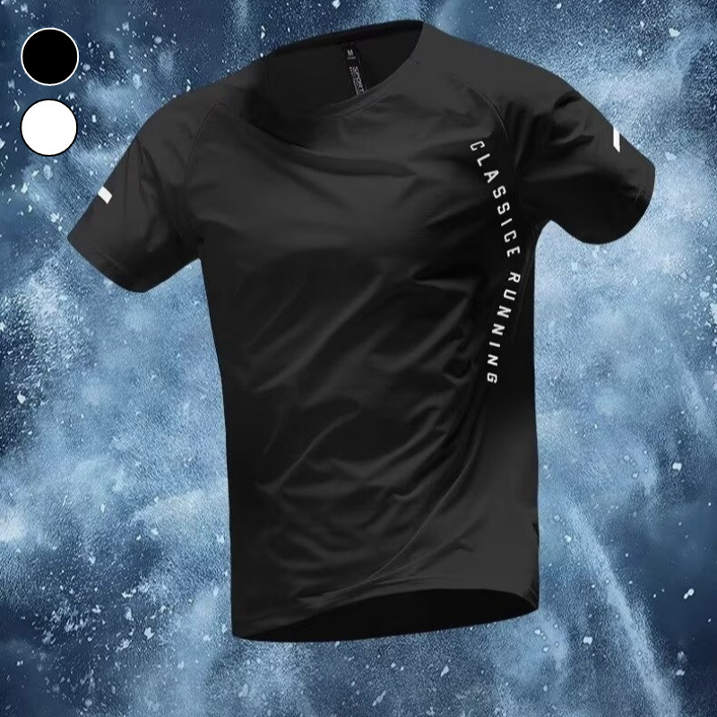 MANSTR ผู้ชายฤดูร้อนผ้าไหมน้ําแข็งแห้งเร็วฟิตเนสเสื้อยืดวิ่งมาราธอนขี่จักรยานชุดกีฬาด้านบนสีขาวสีดํา