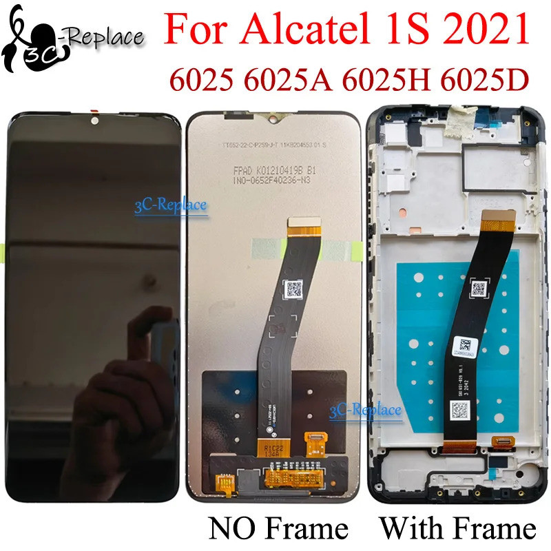 สีดํา 6.52 สําหรับAlcatel 1S 2021 6025 6025A 6025H 6025H_EEA 6025D OT6025 จอแสดงผลLCD Touch Screen D