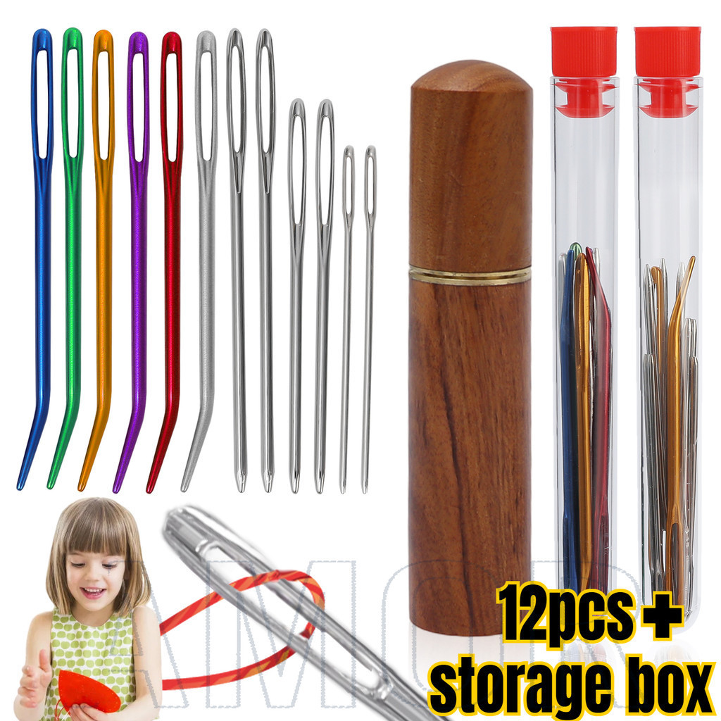 [FSA] 12 ชิ้น/ชุด เข็มเย็บผ้ามืออาชีพ - เข็มตาโตหัว Blunt พร้อมเคสพกพา, สแตนเลสและไม้จันทน์, หลายขนาดสำหรับผ้า/หนัง