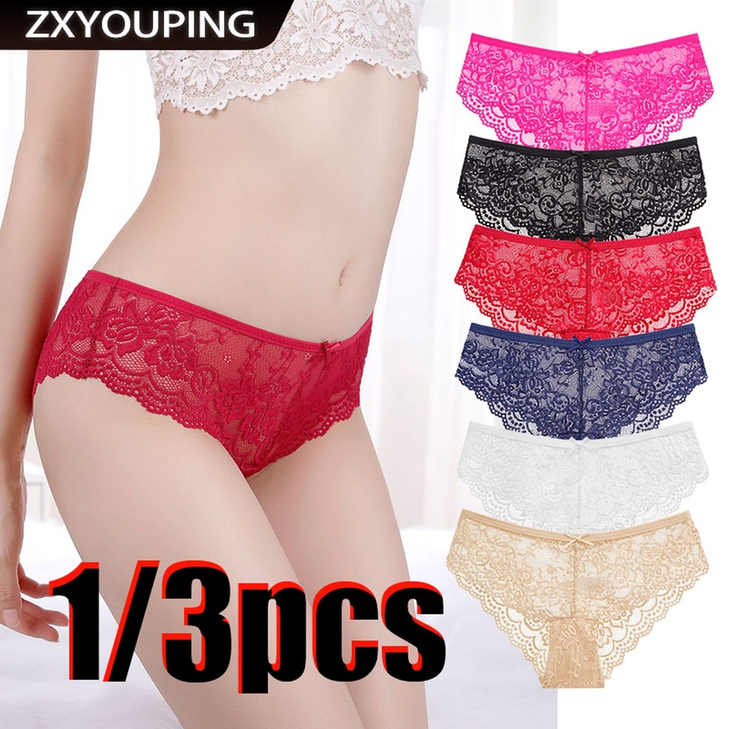 ZXYOUPING ชุดเซ็กซี่ลูกไม้ 1/3 ชิ้นสำหรับผู้หญิง กางเกงบริสุทธิ์ สวมใส่สบาย ระบายอากาศดี