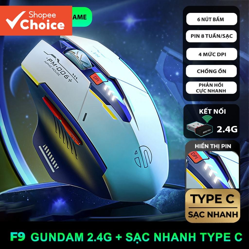 Inphic F9 เมาส์เล่นเกมไร้สาย 2.4G 800 ถึง 2400DPI เงียบตามหลักสรีรศาสตร์สําหรับแล็ปท็อปพีซี