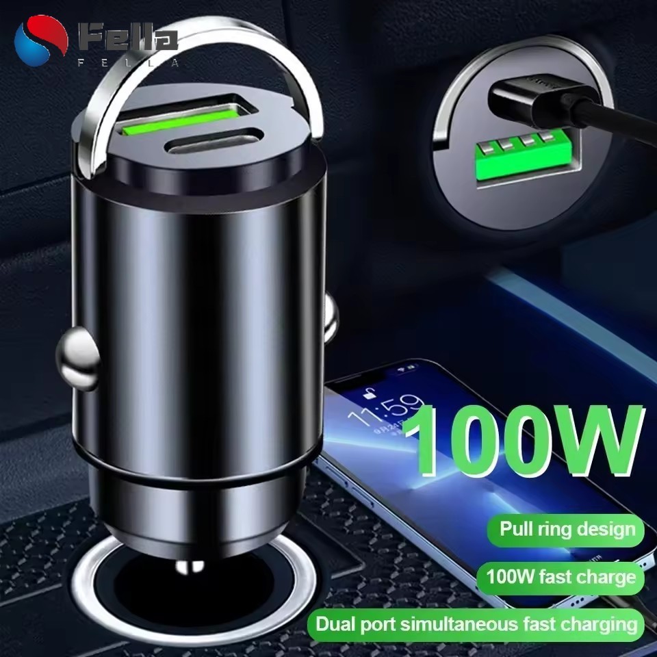 [AM3C]อะแดปเตอร์แปลงไฟรถยนต์ 100W PD30W QC3.0 ได้รับการรับรอง, เครื่องชาร์จเร็วพอร์ตคู่สําหรับอุปกรณ์ iOS/Android, การควบคุมอุณหภูมิอัจฉริยะพร้อมไฟแสดงสถานะ LED