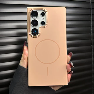 Luxury Matte เคสโทรศัพท์แม่เหล็ก สําหรับ Samsung Galaxy S25 S24 S23 S22 S21 Plus S25 Ultra S24FE S23FE S21FE S20FE Note 20 Ultra สีทึบกันกระแทกซิลิโคนแข็ง