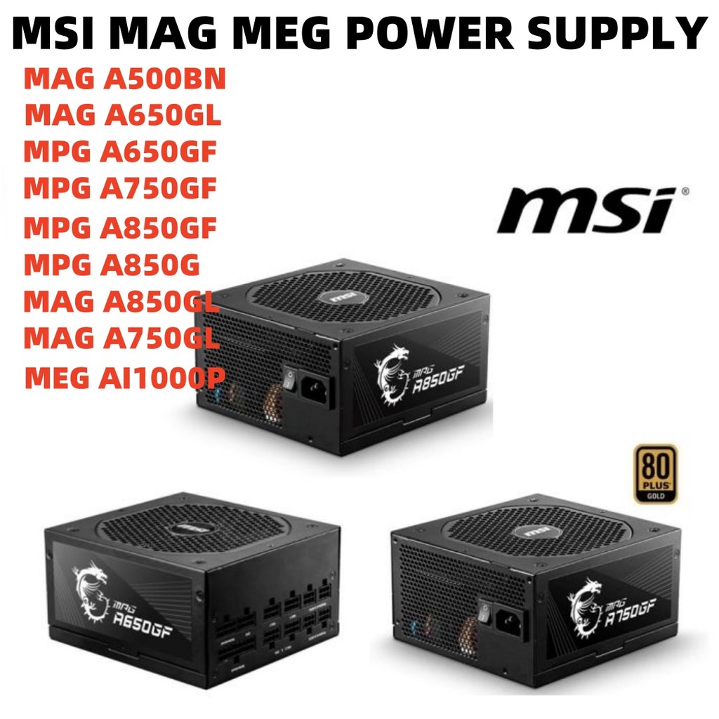 แหล่งจ่ายไฟ MSI MAG MPG A650GF A650GL A750GF A750GL A850G A850GL แบบโมดูลาร์เต็มรูปแบบ 80 Plus Gold 