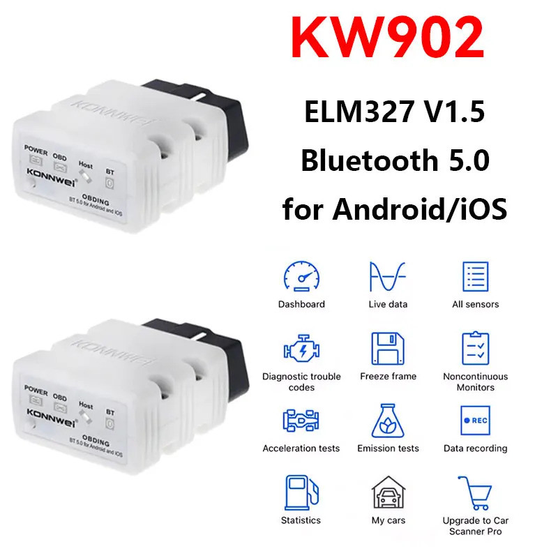 KONNWEI Bluetooth 5.0 KW902 ELM327 V1.5 เครื่องสแกนรถยนต์ OBD2 เครื่องมือวินิจฉัยรถยนต์ ELM 327 V 1 