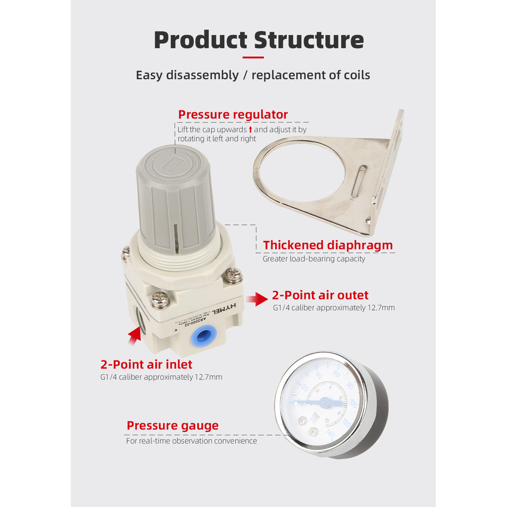 วาล์วควบคุมความดันอากาศคุณภาพสูง อาร์2000-02 หน่วยรักษาเครื่องอัดอากาศลดแรงดัน - รูปที่ 7