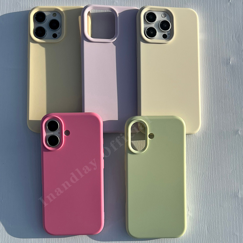 Candy สี Soft TPU Matte สําหรับ iPhone 17 16 16Promax 16Pro 16Plus 15Promax 15 13Promax 14Promax 11 15Pro 12 17Pro 17Promax 13Pro 14 14Pro Beige สีเหลืองสีม่วงสีชมพูสีเขียว