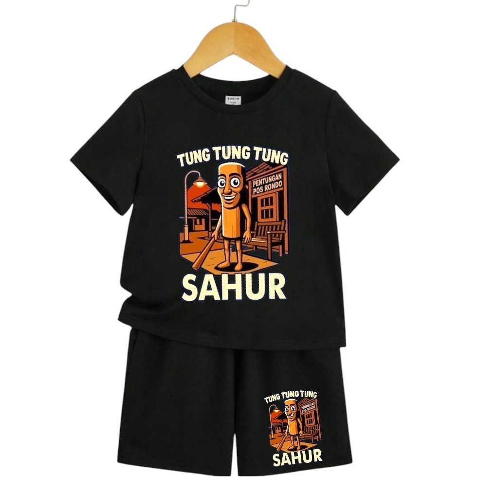 ชุดเด็กชายและเด็กหญิงพร้อมเสื้อผ้า TUNG TUNG SAHUR MOTIF / BOYS และเสื้อผ้าเด็กผู้หญิง / เสื้อยืดชุด