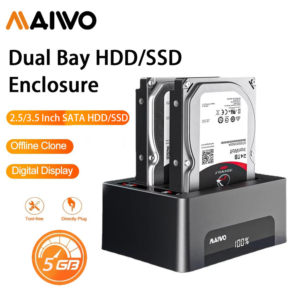 MAIWO Dual Bay HDD Docking Station พร้อม Offline Clone SATA ถึง USB 3.0 HDD Clone Docking Station สํ