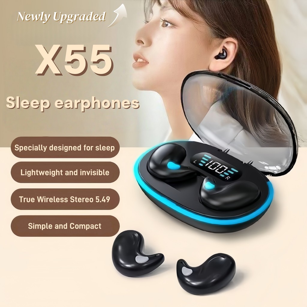 X55นอนหลับชุดหูฟังบลูทูธไร้สายออกแบบบางเฉียบรองรับการโทรและสัมผัสเข้ากันได้กับระบบโทรศัพท์มือถือหลายระบบ