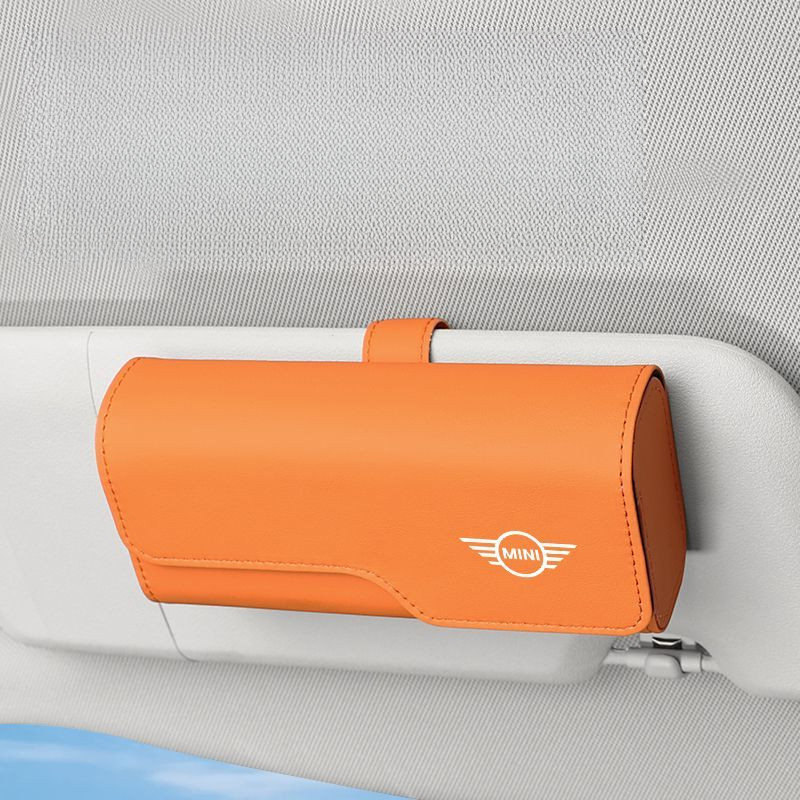 MINI COOPER glasses case, orange leather stitching, COUNTRYMAN, CABRIO car glasses frame storage car