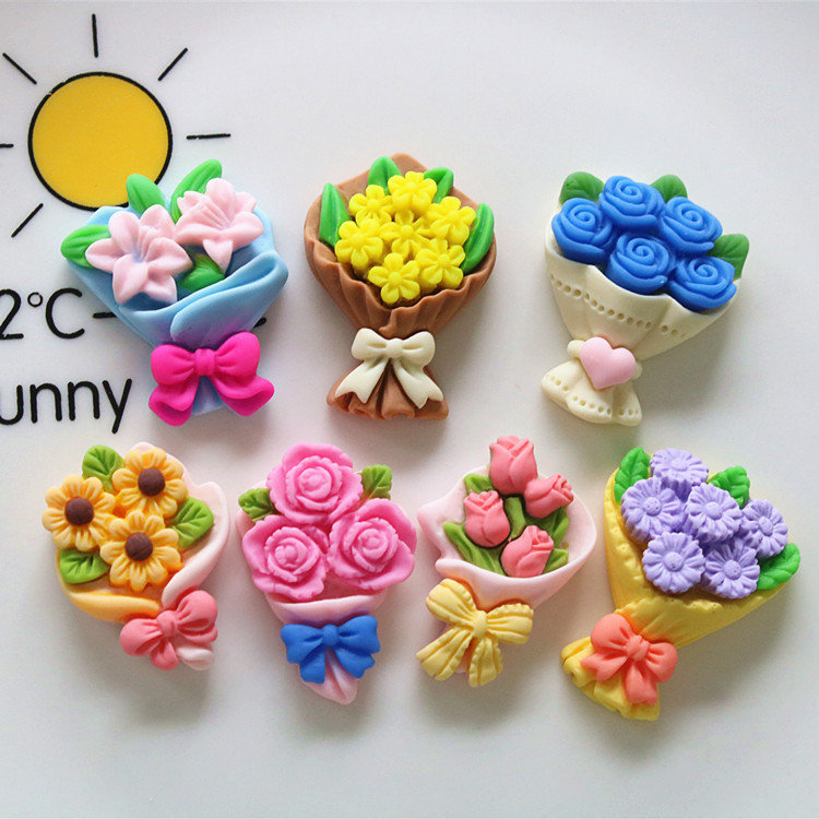 10 ชิ้น/แพ็คสุ่มผสมขนาดกลาง Rose Camellia Bouquet เรซิ่น Flatback DIY เครื่องประดับเคสโทรศัพท์อุปกรณ์ตกแต่ง