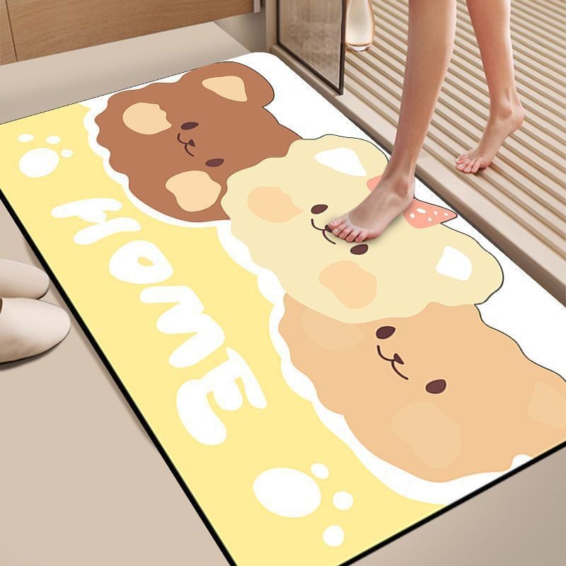 เสื่อซิลิกาเจลนุ่มลายการ์ตูนป้องกันลื่นหน้าประตูห้องน้ำซึมซับน้ำได้ดีล้างง่าย