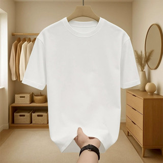 เสื้อยืดผู้ชายคอกลม แขนสั้น เสื้อคนอ้วน ยืดเปล่า oversize เส…