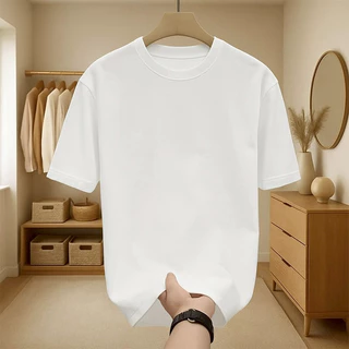 เสื้อยืดผู้ชายคอกลม แขนสั้น เสื้อคนอ้วน ยืดเปล่า oversize เสื้อยืดแฟชั่น โอเวอร์ไซส์ทรงหลวม เนื้อผ้านุ่มเย็นสบาย สีขาว