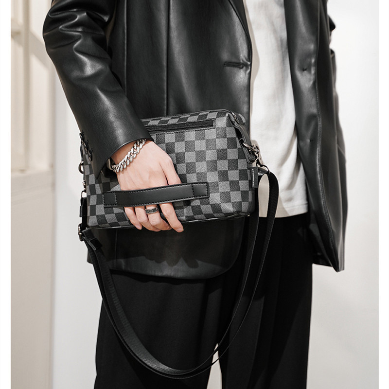 Biker Bag Mens Check Shoulder Bag Casual Crossbody Bag Sports Mobile Phone Small Square Bag