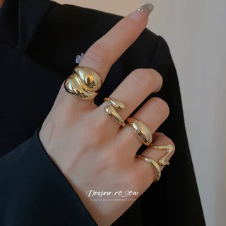 เดรช แหวนเปิดรูปถั่วหลายชั้นรูปไข่เรียบง่ายทันสมัยและอเนกประสงค์ เป็นอุปกรณ์เสริมที่ไม่ซ้ําใครระดับไฮเอนด์และสง่างาม