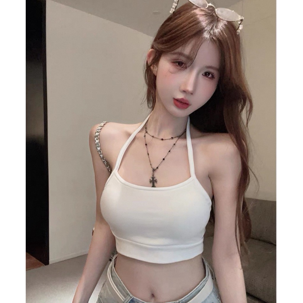 🍓shop_mkl🍓 เสื้อคล้องคอ แฟชั่น สายเดี่ยว ดีเทลสายห้อยคอ มีฟองน้ำในตัวเสื้อผู้หญิง ใส่เที่ยว ออกกำลังกายน่ารักมาก#J524 - รูปที่ 4