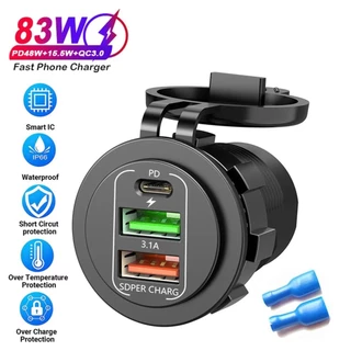 83W Max ชาร์จโทรศัพท์ซ็อกเก็ต 45W PD + QC3.0 Fast Charging 22.5W Dual USB + Type C Outlet 3 พอร์ตอะแดปเตอร์กันน้ํา 12 V-24 V
