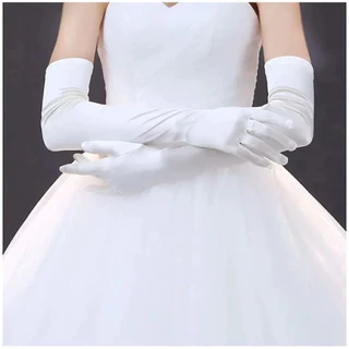 ของมาใหม่！ถุงมือผ้าซาตินยาว 55ซม.ถุงมือเจ้าสาว ราตรี ยาวเลยข้อศอก สองสีให้เลือก