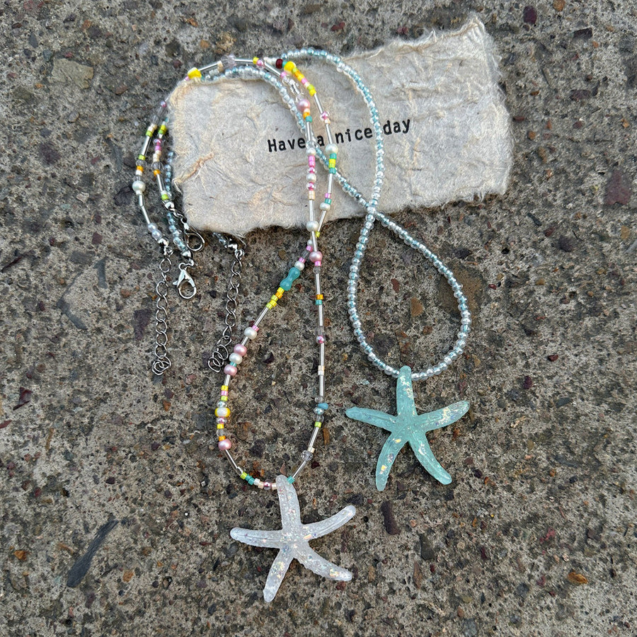 Sea Star Beaded Chain Y2k Necklace Layered Dopamine Fashion Accessories Photo Props