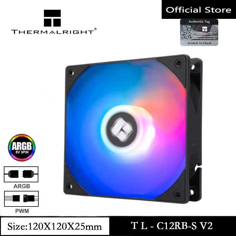 Thermalright TL-C12RB-S ARGB พัดลมย้อนกลับรุ่นพัดลม CPU 1500RPM 120 มม.พัดลมระบายความร้อนแชสซีพัดลม 4pin PWM เชื่อมต่อเงียบพัดลมคอมพิวเตอร์พร้อม S-FDB แบริ่งพัดลมระบายความร้อน