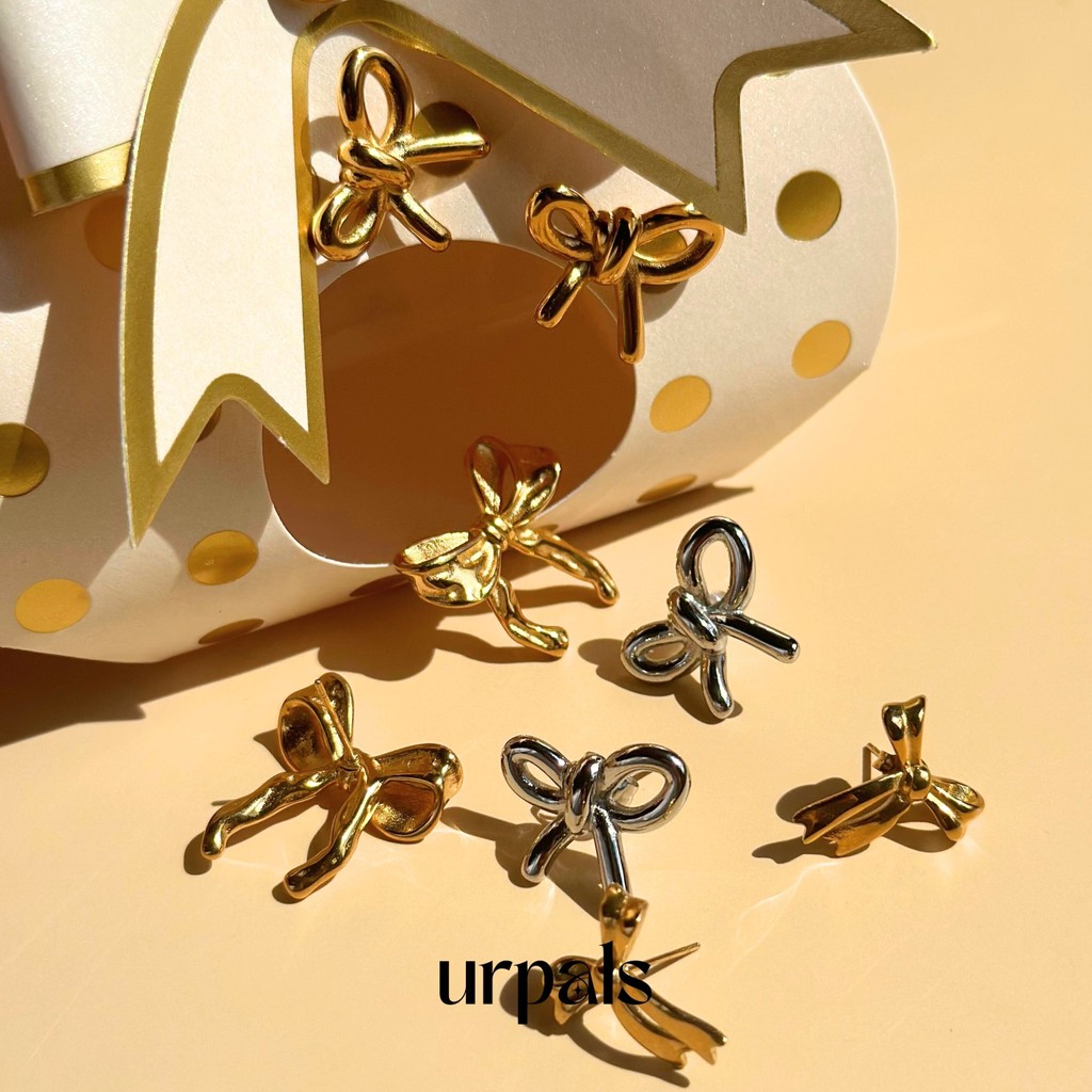 URPALS ต่างหู ต่างหูโบว์ Stainless ชุบทอง 18K ดีไซน์เก๋ ใส่ได้ทุกวัน ไม่ลอกไม่ดำ