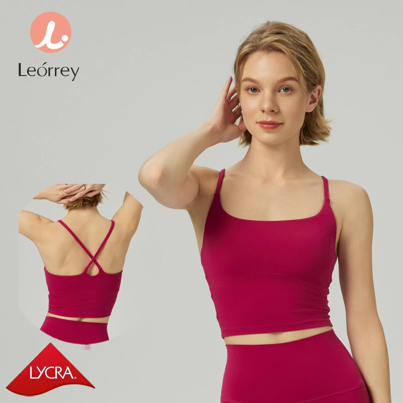 Leorrey เสื้อกล้ามโยคะวิ่ง ทรงสปอร์ตไขว้หลัง มีแผ่นรอง